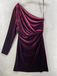 Vestido Halston Para Mujer Talla 8 Amara Terciopelo Aplastado Un Hombro Recortado en Rojo Vino - Imagen 1 de 14