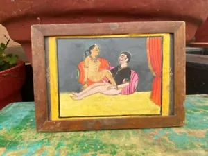 "Pintura artística erótica en miniatura mogol india hecha a mano pintura antigua 7 x 4,5" - Imagen 1 de 6
