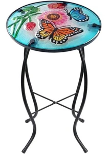 Glass Side Table Furniture End Accent Outdoor Patio Garden Small Round Metal New - Picture 1 of 3