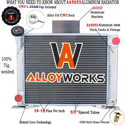 3 Row Aluminum Radiator For 1983 1984-1994 Ford Ranger Compact GM CONVERSION V8 - Image 1 of 4