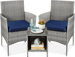 Best Choice Products 3-Piece Outdoor Wicker Conversation Bistro Set, Space Savin - Picture 1 of 7