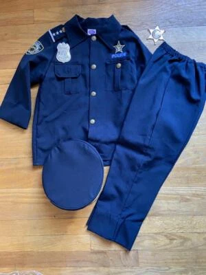 Police Outfit 4pc Top + Hat + Pants & Badges Halloween Costume Cosplay Sz 8-10 - Image 1 of 4