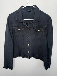 Cazadora delantera con botones de lino marca Tribal talla L negra ligera defectuosa - Imagen 1 de 11