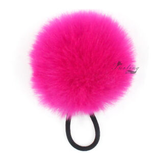 Faux fur Pom Pom hairband, fur ball elastic hair band, pom pom pony tail holder