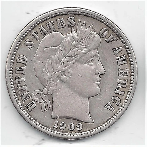 1909 Liberty Head Barber Dime EF Lot 419 Cover