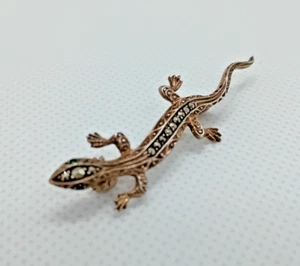 Antique Art Deco 835 Silver Marcasite Lizard Brooch with Emerald Eyes - Picture 1 of 6