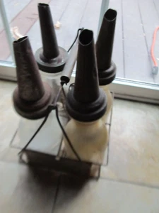 RARE SMALL c1926 Auto Glass Oil Bottle Carrier W/BOTTLES, Mechanic, Lubrication - Picture 1 of 11