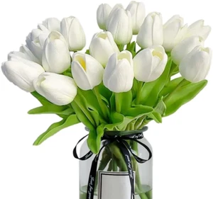 20Pcs White Tulips Artificial Flowers Silk Flowers Fake Tulips Flowers Mother'S - Picture 1 of 12