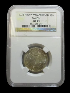 PORTUGUESE MOZAMBIQUE 5 ESCUDOS 1938 PROVA NGC MS 64 KM PR9 #C12# - Picture 1 of 3