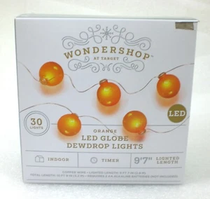 30ct Battery Operated LED Orange Globe Dewdrop 9' 7" Lights W/Timer Halloween - Picture 1 of 12