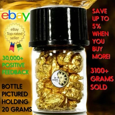 1.000+ GRAMS ALASKAN YUKON BC NATURAL PURE GOLD NUGGETS #6 MESH W BOTTLE (#B600) - Image 1 of 4