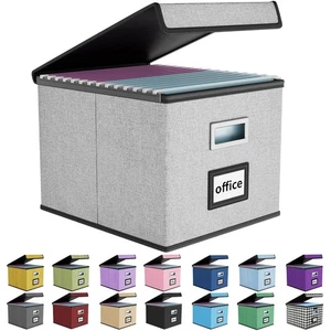 Upgraded Portable File Organizer Box with Lid, Collapsible Linen Hanging Fili... - Picture 1 of 7