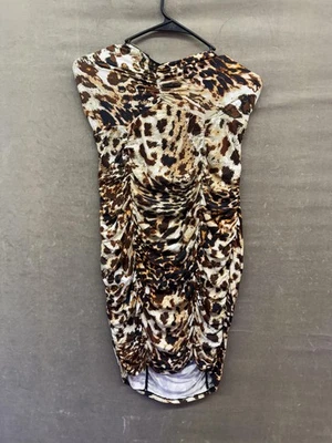 Vestido Haute Hippie Para Mujer Mediano Estampado Animal Guepardo Acanalado Bodycon Atar Espalda Foto 1 de 4