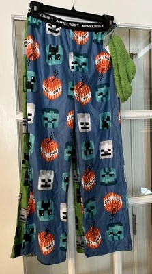 3 PC Minecraft Pajamas Set (2) Pants (1) Socks Kids L 10/12 Blue Green Creeper - Image 1 of 4