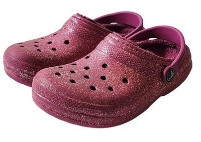 KIDS PINK GLITTER SPARKLY FURRY FUZZY CROCS SLIDES TODDLER SIZE 13 C 13C - Image 1 of 4