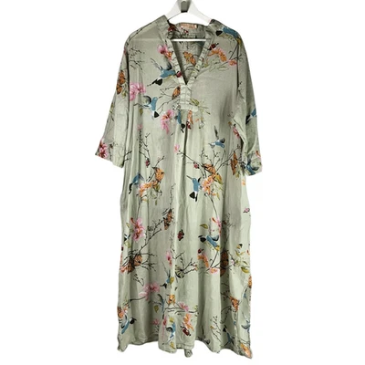 Vestido para mujer La Cera 2X algodón caftán colibrí verde claro Foto 1 de 4