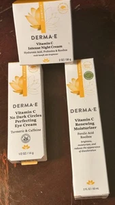 DERMA•E 3 Vit C Creams! Eye (.5oz), Night & Renewing Moisturizer (2 oz Each) - Picture 1 of 19