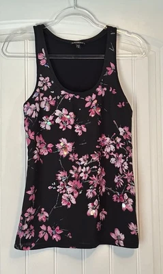 Express Black & Pink Floral Sequins Scoop Neck Lined Sleeveless Top Tank XS - Image 1 of 4