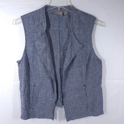 Chicos Womens Blue Sleeveless Open Front Vest Size 2 (M) Linen Blend - Image 1 of 4