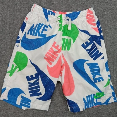 Nike Shorts Mens Medium White Multicolor Logo Swim Trunks Drawstring Lined Retro - Image 1 of 4