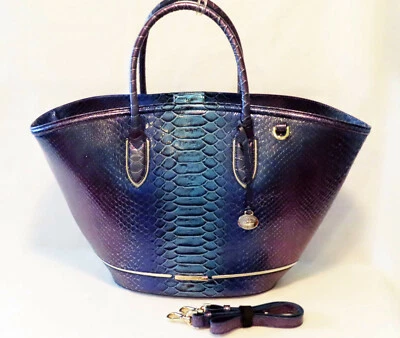 BOLSO DE MANO BRAHMIN Dramatic ATEAGUE ELÉCTRICO AZUL PÚRPURA METÁLICO MIRA XL MARKET NUEVO CON ETIQUETAS Foto 1 de 4