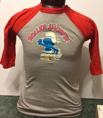 Roller Smurfin Shirt Youth (M) (10-12) Solid With 3/4"Red Sleeves Polyester  - Image 1 of 2