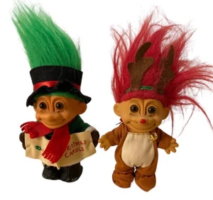 Russ Christmas Trolls Green Red Hair Caroler Reindeer 18448 18449 - Picture 1 of 13