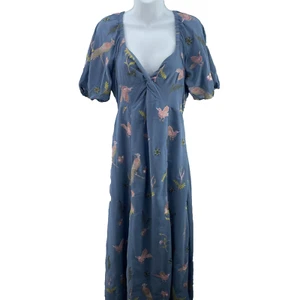 Monsoon Dani Embroidered Midi Dress, Bird and Floral Pattern, Size UK 10, Blue - Picture 1 of 20