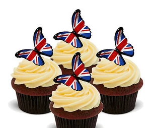 Union Jack Edible Cupcake Toppers, Stand-up Fairy Cake Decoration Muffin Bun - Picture 1 of 4