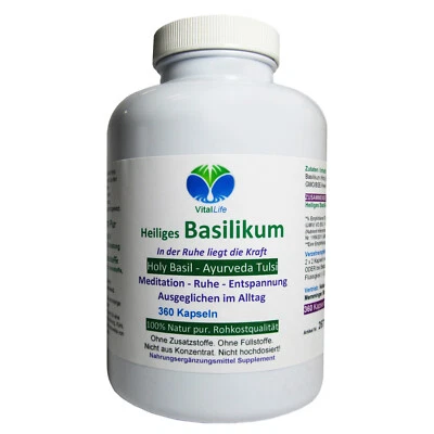 VITALLIFE Tulsi Heiliges Indisches Basilikum 360 Kapseln Holy Basil Königskraut. 26700-360