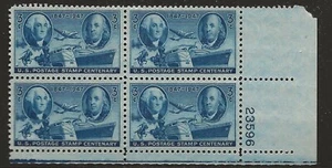 US Scott #947, Plate Block #23596 1947 Stamp Centenary 3c FVF MNH Lower Right - Picture 1 of 1