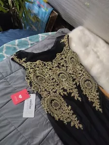JJ's House Special Occasion Fancy Black W Heavy Gold Embroidery Formal Dress 14 - Picture 1 of 16