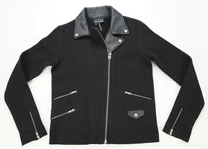 Rare THE KOOPLES SPORT Wool Leather Full Zip Jacket Streetwear Black SZ Medium M - Picture 1 of 8