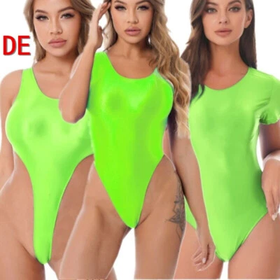 DE Damen Glossy Body Ärmellose Stringbody High Cut Overall Unterhemden Clubwear - Bild 1 von 3