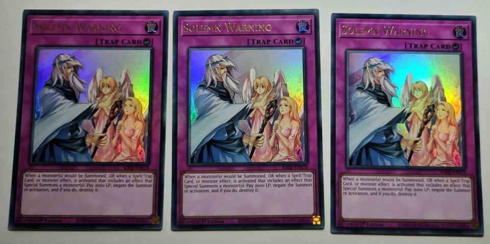 Yugioh! 3x Solemn Warning Ed. RA02-EN078 Ultra Rare play set 25th - Image 1 of 1