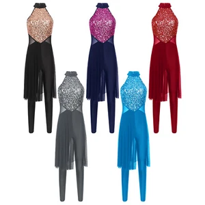 Women Shiny Sequins Jumpsuit Halter Sleeveless One Pieces Jumpsuit Costume - Picture 1 of 51
