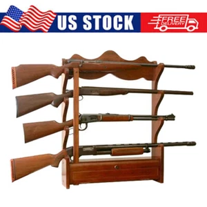 Classics Wood 4 Gun Wall Rack Storage Rifle Shotgun Hunting Display Organizer - Picture 1 of 9