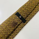 Genuine Vintage Hermes Brown Silk Designer Tie w Gold Link Ring design 52x3.25” 