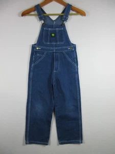 John Deere Boys Denim High Rise Overalls Button Fly Dark Wash Pockets Sz 7 Blue - Picture 1 of 8