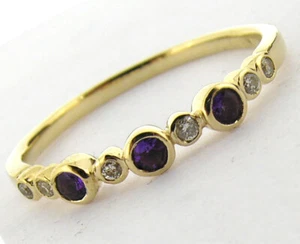 R159 Genuine 9K Gold Natural Amethyst & Diamond Eternity Ring 3-stone Trilogy  - Picture 1 of 6