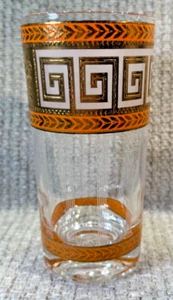 WOW! Vintage Signed Culver Orange Greek Key Hi-ball/Water Glasses Set of 2 MCM - Picture 1 of 9