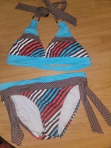 New Young Girl's / Woman's Limited Too 2 Piece Swimsuit White Brown Size 18 #639 - Picture 1 of 4