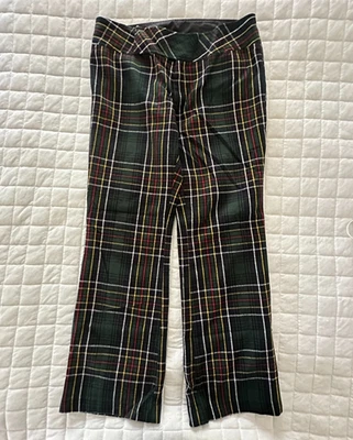Vintage OLD NAVY Womens Pants 14 Green Plaid Wool Blend Bootcut Retro Y2K Grunge - Image 1 of 4