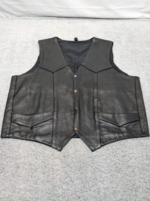 Heavy Leather Biker Vest Men's Size 48 (XL) Snap Clean and Sturdy - Image 1 of 4
