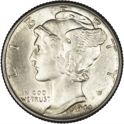 United States of America 1944 10 Cents (Dime) LIGHTLY TONED LUSTROUS UNC - Image 1 of 2