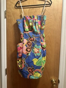 Floral Lilly pulitzer strapless womens mini dress size 10 summer pockets - Imagen 1 de 6