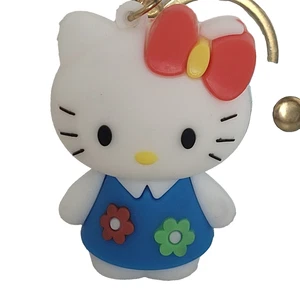 Hello Kitty Rubber Keychain Blue Dress Bow Key Fob Sanrio Backpack Key Charm - Picture 1 of 15