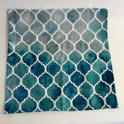Throw Pillow Cover Turquoise Moroccan Tile Pattern 18x18 Soft Feel New Teal Blue - Image 1 of 4