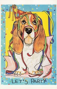 Let’s Party Basset Hound Birthday Card by Mary Badenhop North Shore League - Picture 1 of 2