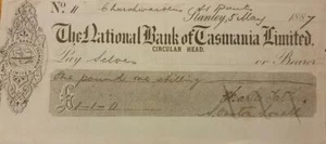 Antique Cheque The National Bank Of Tasmania Stanley Circular Head 1887 - Picture 1 of 1